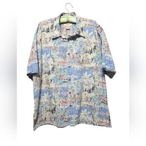 Vintage Cooke Street  Honolulu Hawaiian Collared Shirt Blue FLoral Men's XL